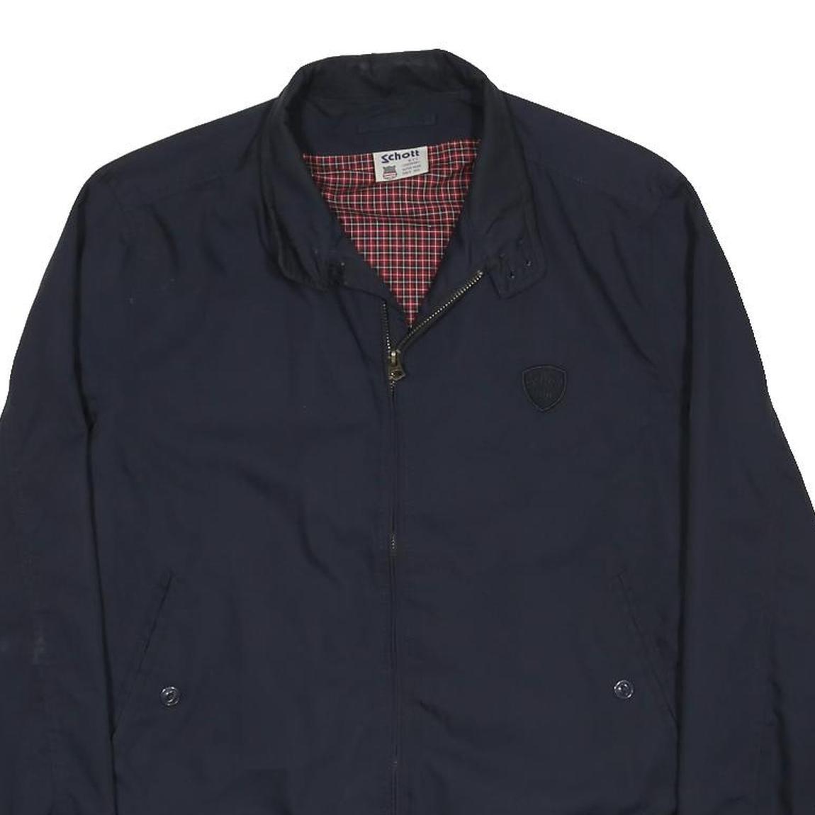 SCHOTT Mens Navy Blue Harrington Jacket M Polycotton Plain Zip Casual