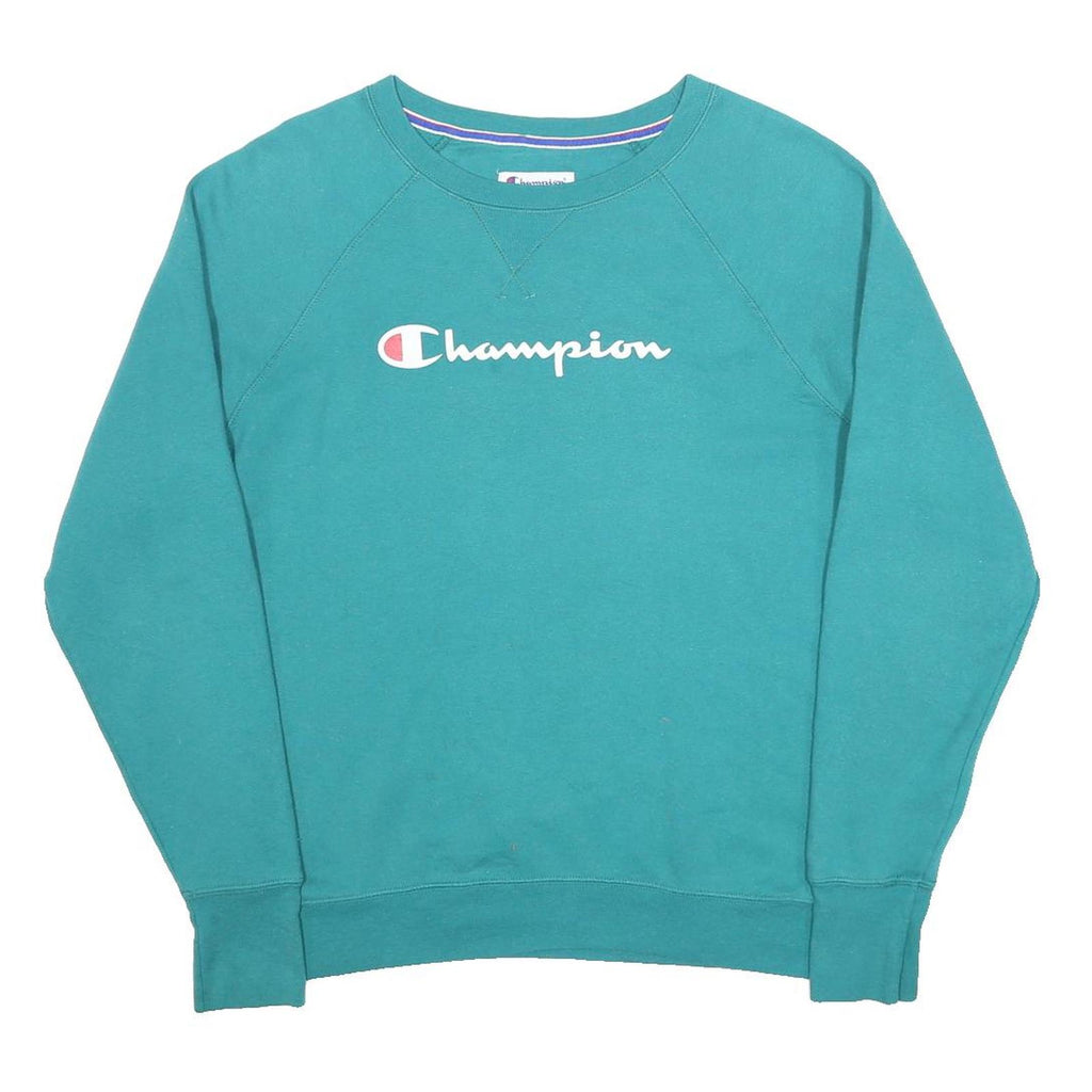 CHAMPION Womens Green Crew Neck L Sweatshirt Cotton Blend Logo Pullover