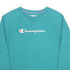 CHAMPION Womens Green Crew Neck L Sweatshirt Cotton Blend Logo Pullover