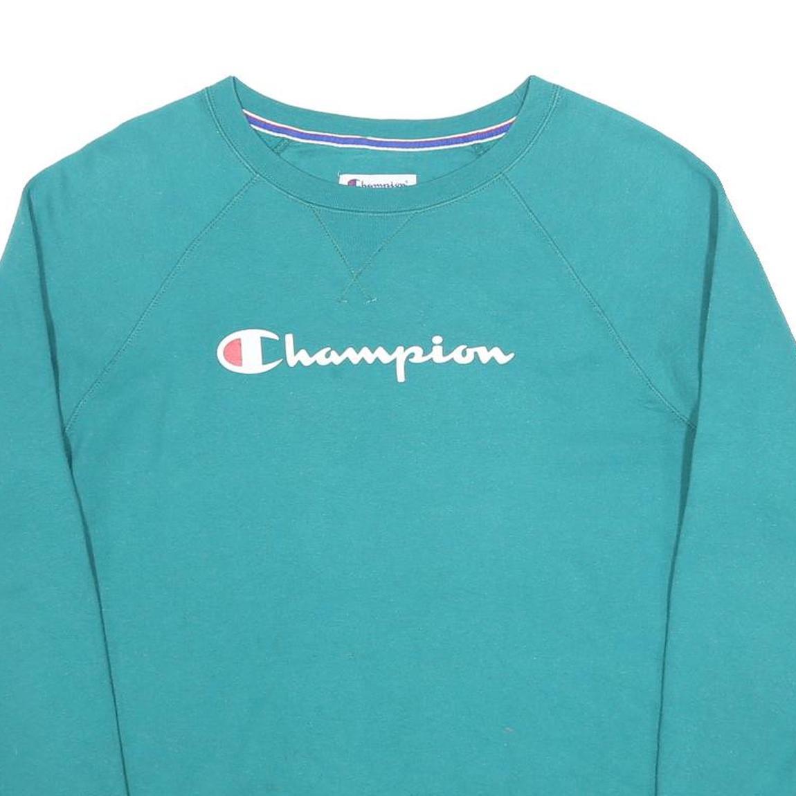 CHAMPION Womens Green Crew Neck L Sweatshirt Cotton Blend Logo Pullover
