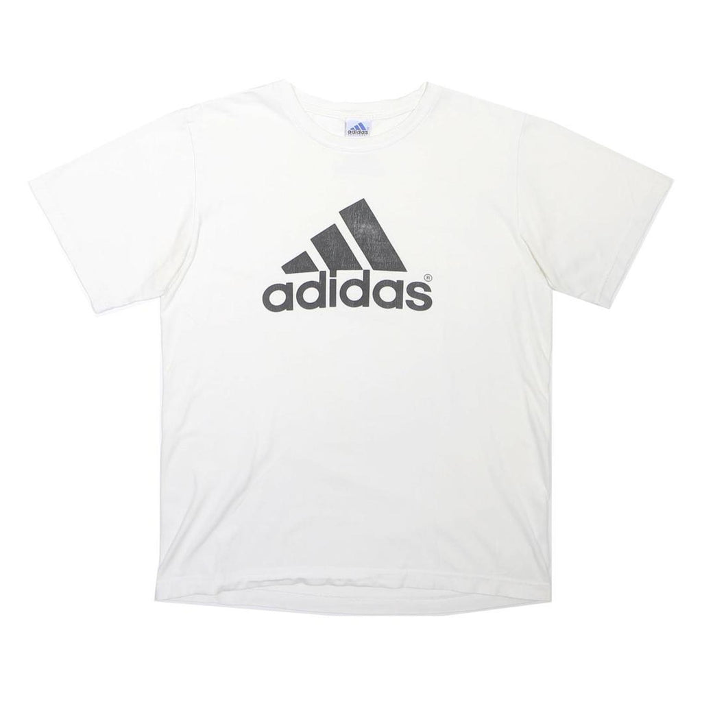 ADIDAS Mens White Graphic T-Shirt L Short Sleeve Crew Neck Cotton Comfort Casual