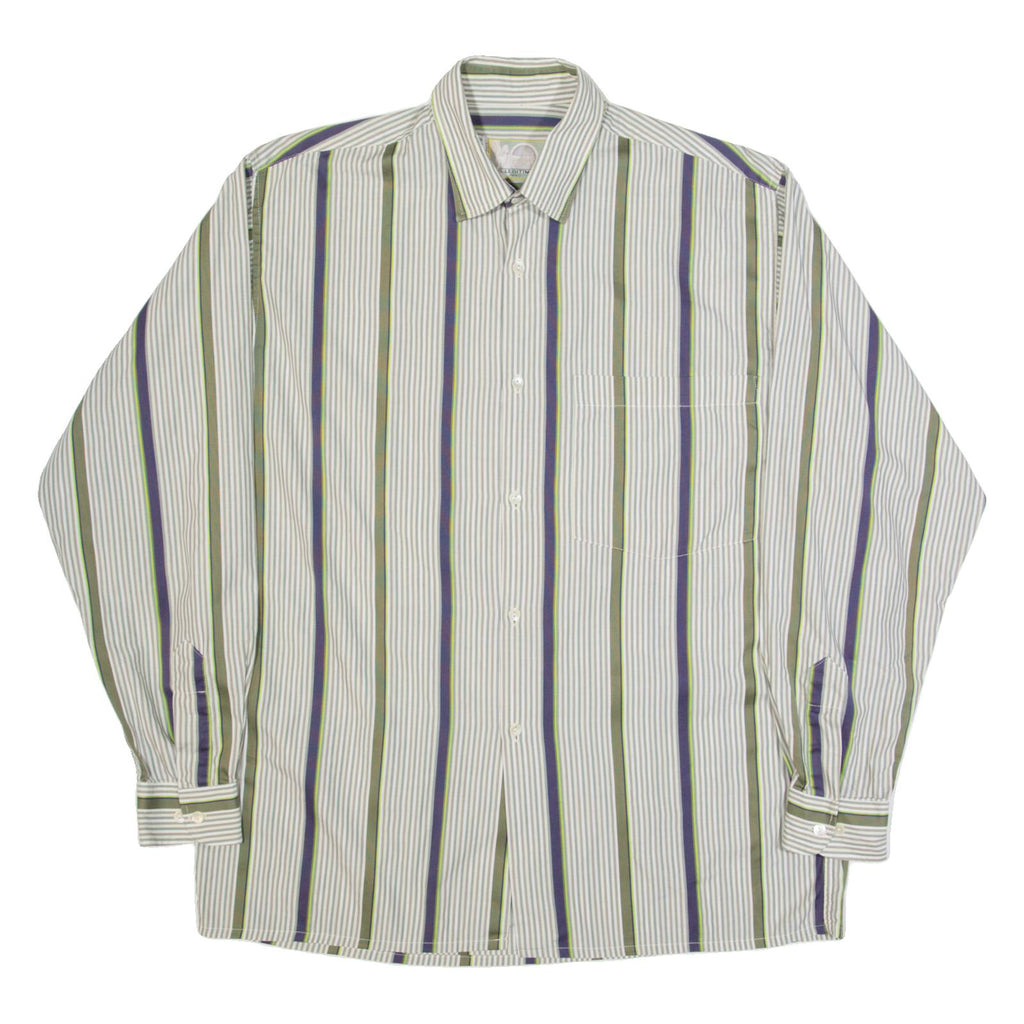 IL LEGITIME Mens Shirt Grey Striped Long Sleeve L