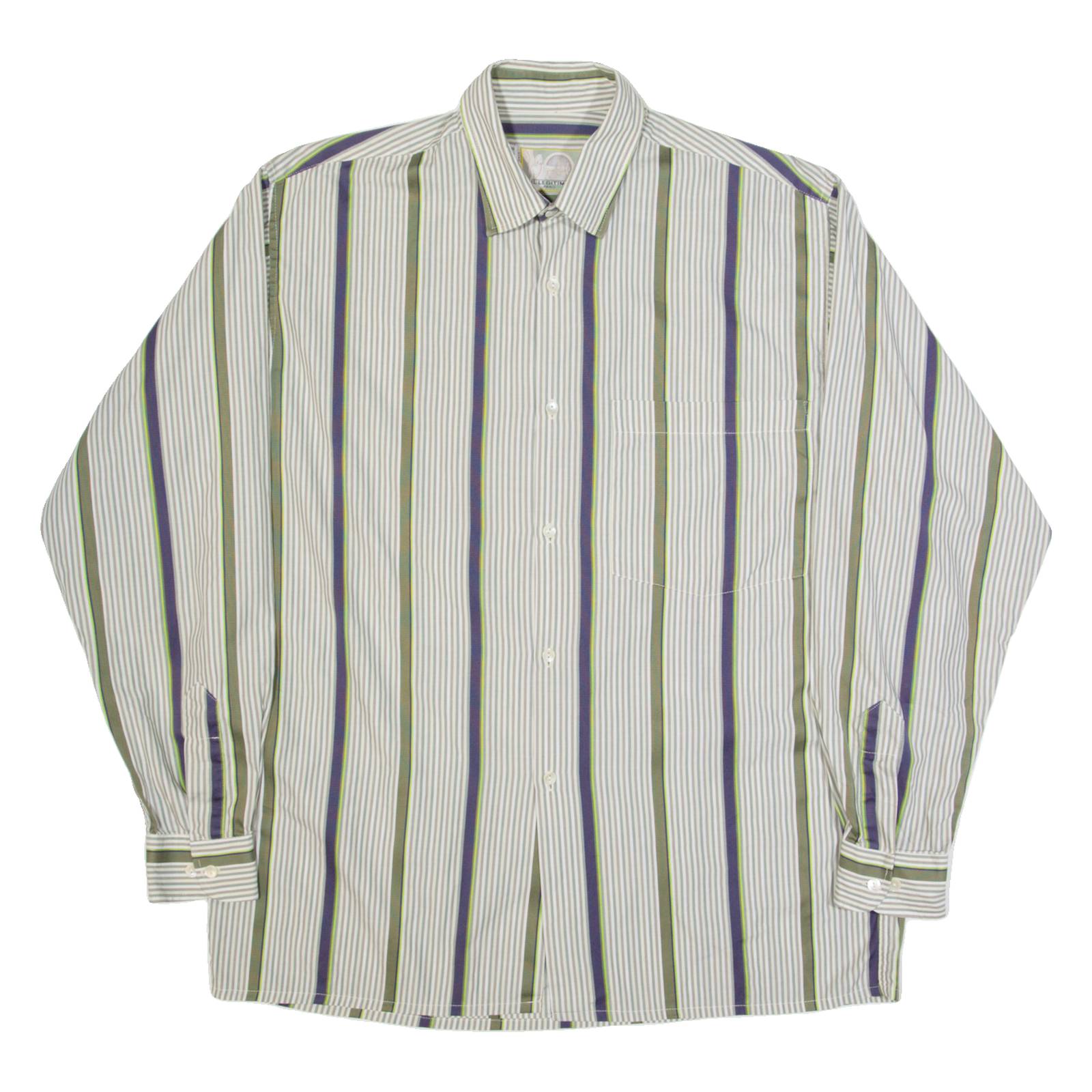 IL LEGITIME Mens Shirt Grey Striped Long Sleeve L