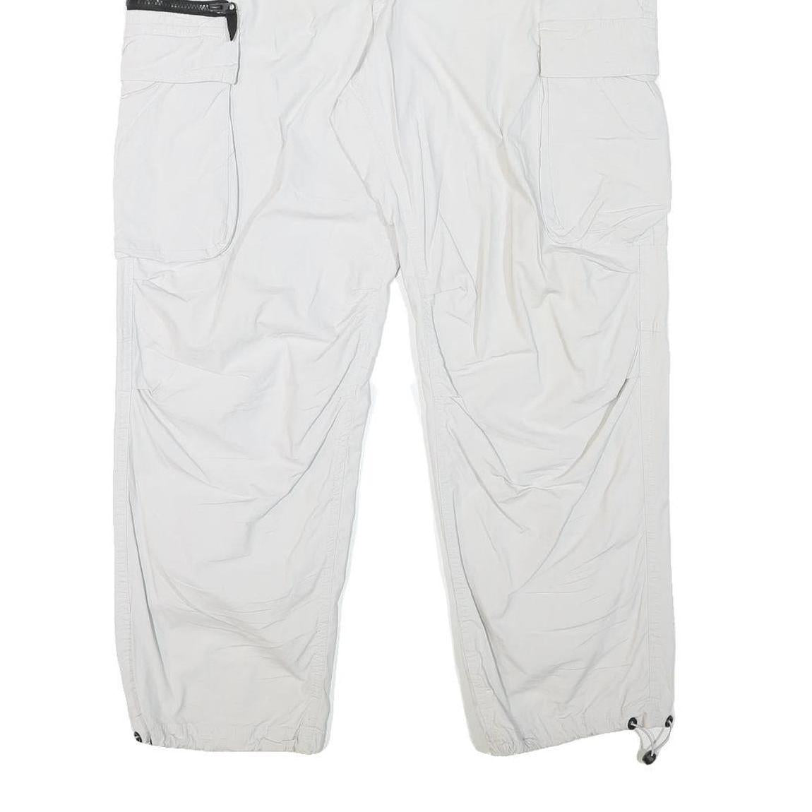 H&M Mens White Polyester Blend Relaxed Cargo Trousers W36 L28 Drawstring Pockets