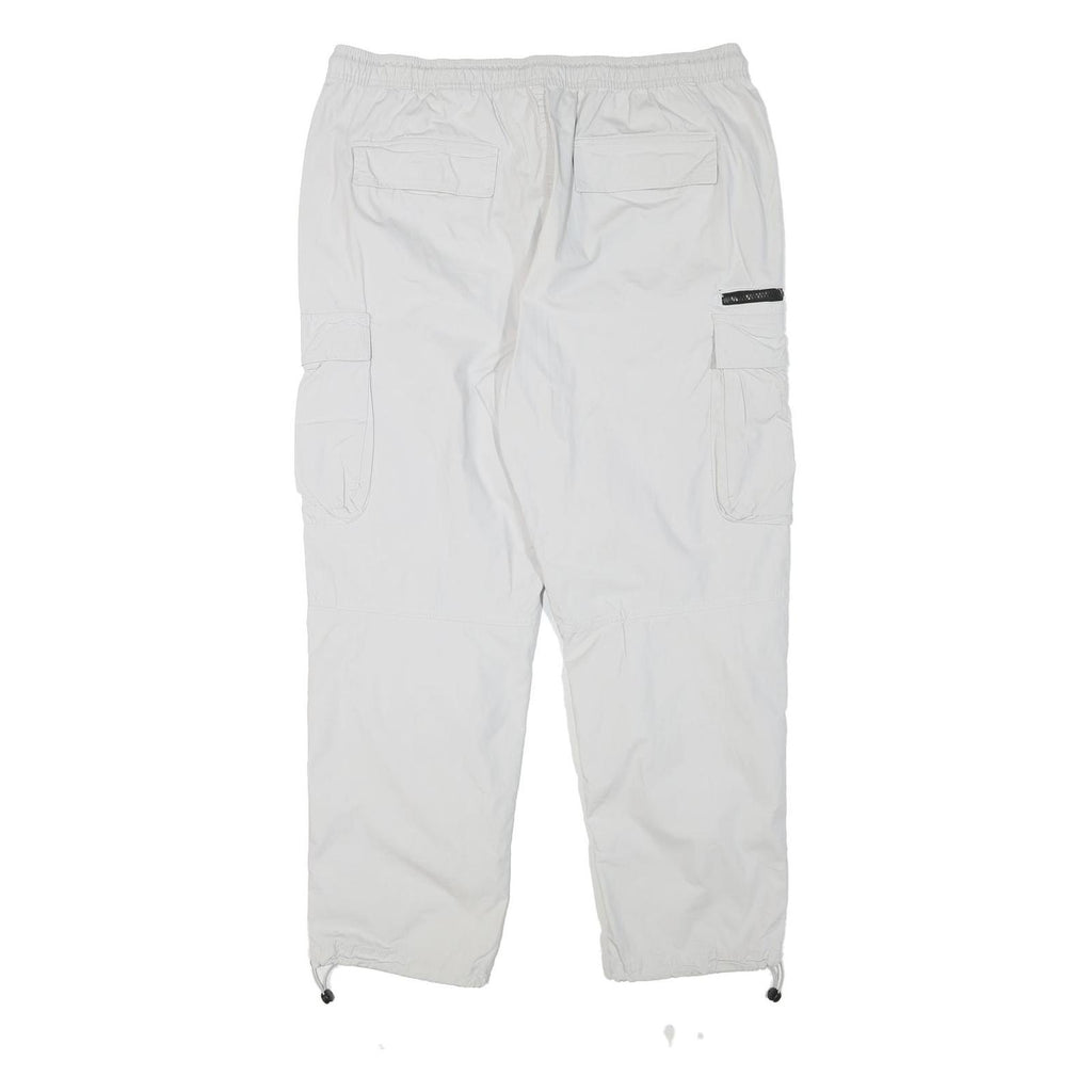H&M Mens White Polyester Blend Relaxed Cargo Trousers W36 L28 Drawstring Pockets