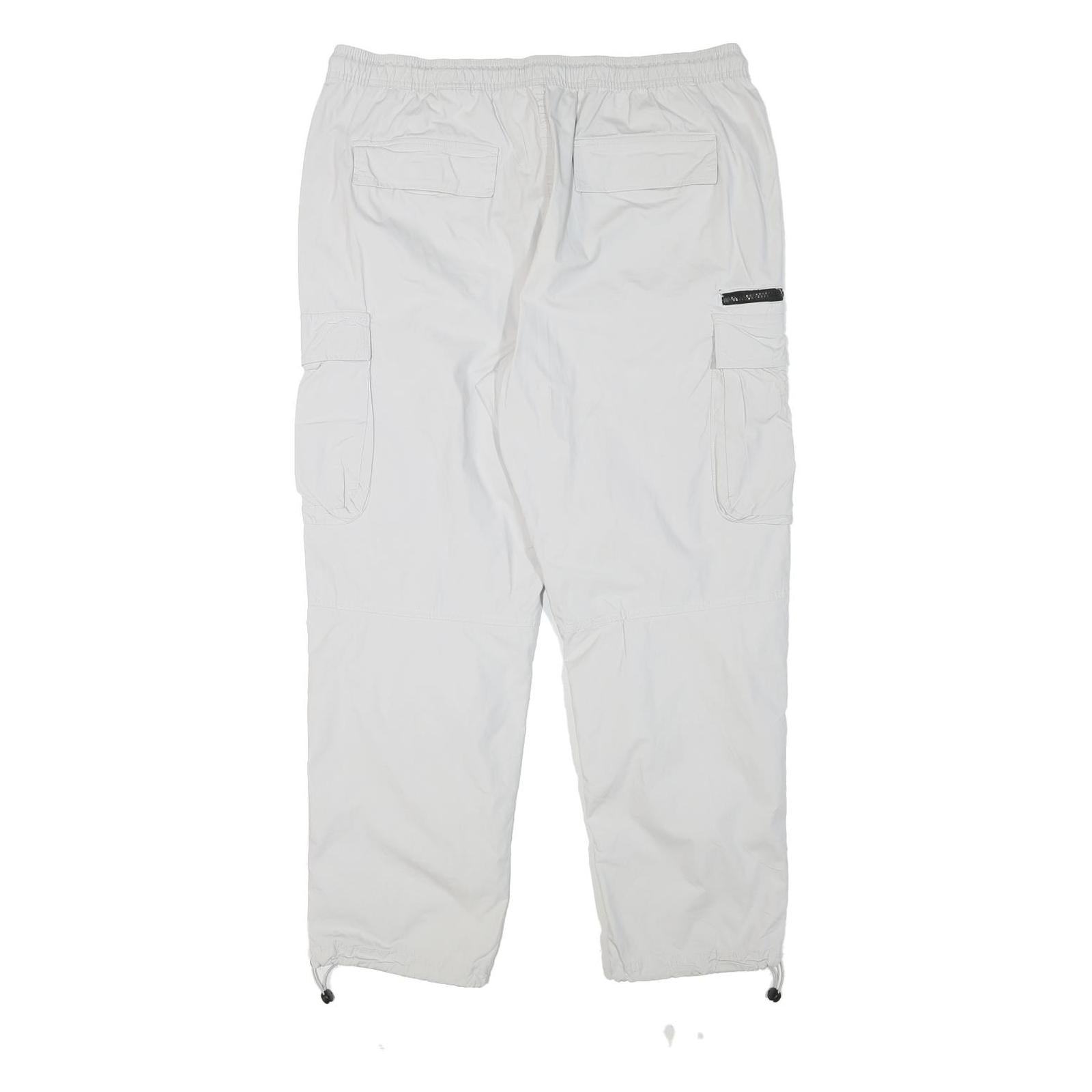 H&M Mens White Polyester Blend Relaxed Cargo Trousers W36 L28 Drawstring Pockets