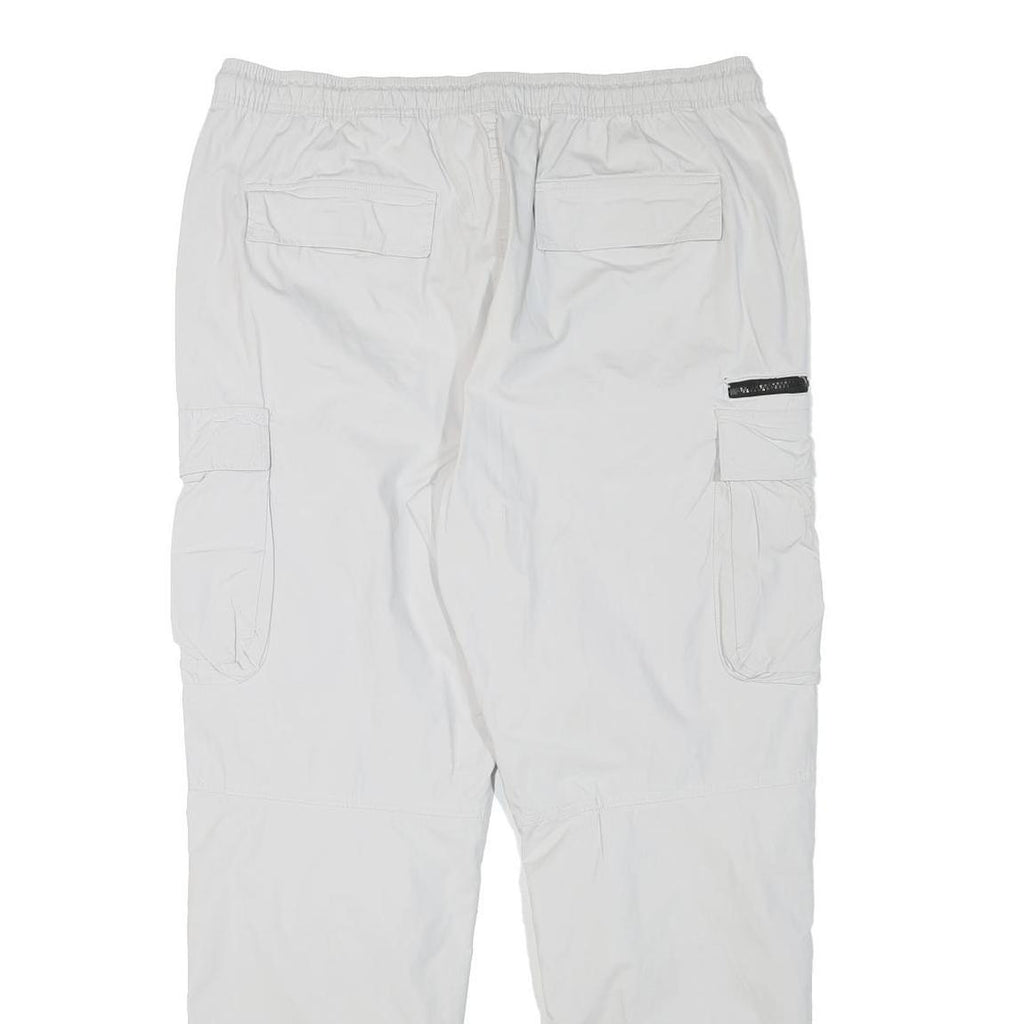 H&M Mens White Polyester Blend Relaxed Cargo Trousers W36 L28 Drawstring Pockets