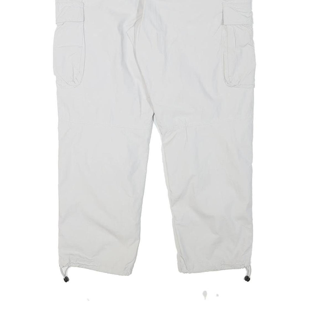 H&M Mens White Polyester Blend Relaxed Cargo Trousers W36 L28 Drawstring Pockets