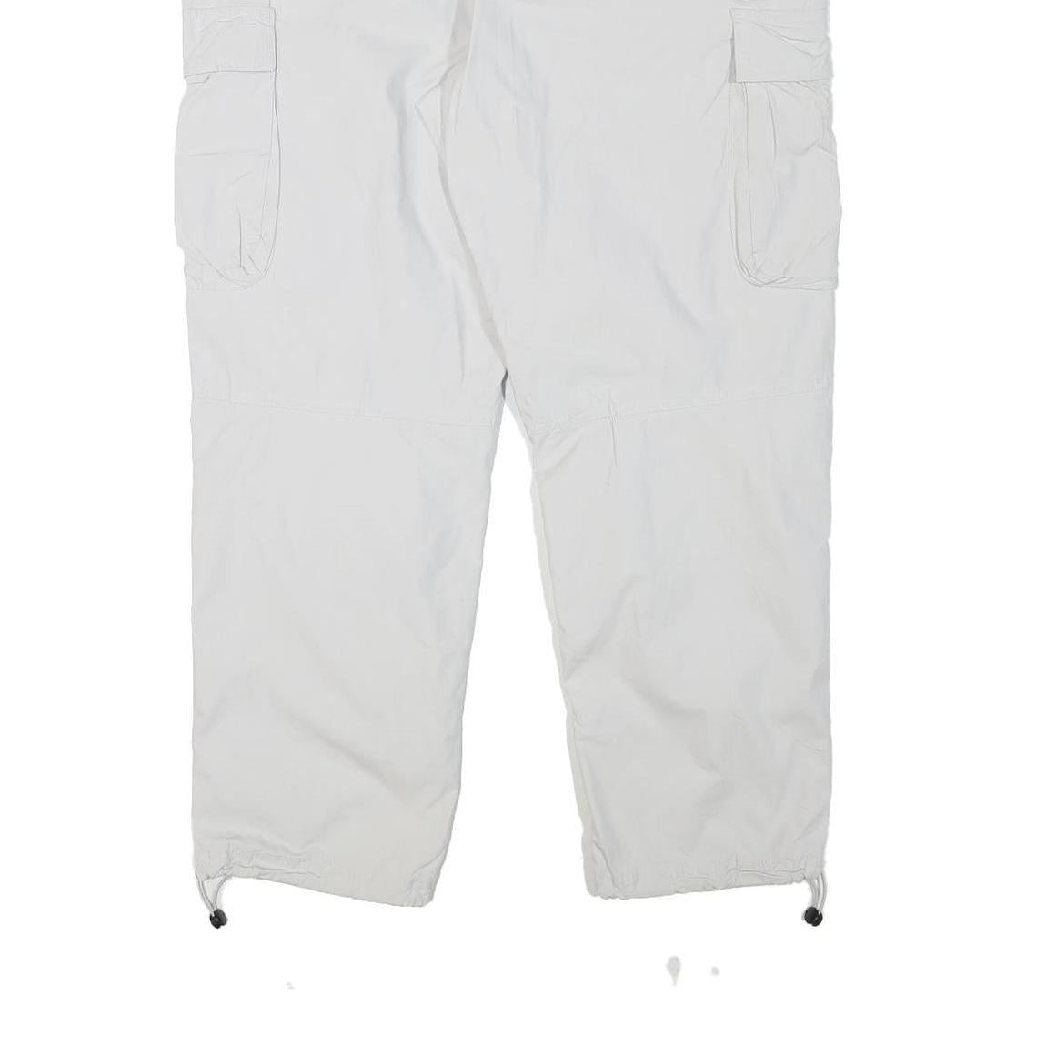 H&M Mens White Polyester Blend Relaxed Cargo Trousers W36 L28 Drawstring Pockets