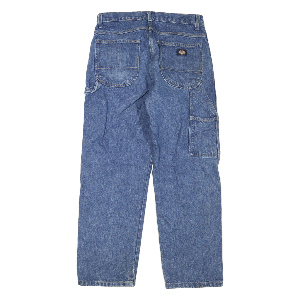DICKIES Mens Regular Blue Denim Medium Fit Jeans W30 L28 Workwear Cargo Zip