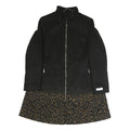 CALVIN KLEIN Womens Black & Brown Leopard Print Zip Jacket L Polyester Blend