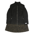 CALVIN KLEIN Womens Black & Brown Leopard Print Zip Jacket L Polyester Blend