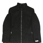 CALVIN KLEIN Womens Black & Brown Leopard Print Zip Jacket L Polyester Blend