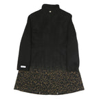 CALVIN KLEIN Womens Black & Brown Leopard Print Zip Jacket L Polyester Blend