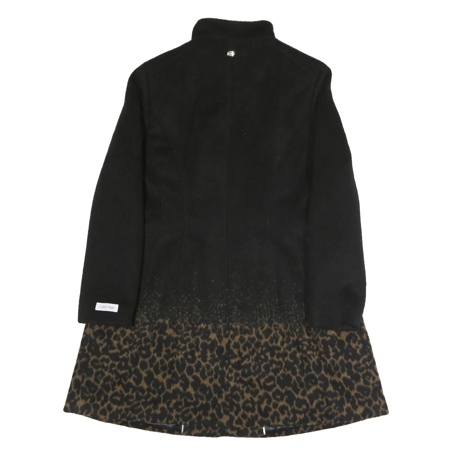 CALVIN KLEIN Womens Black & Brown Leopard Print Zip Jacket L Polyester Blend