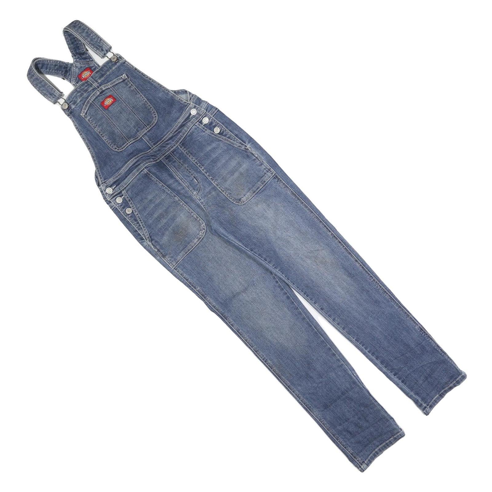 DICKIES Womens Blue Denim Cotton Relaxed Fit Dungarees S W26 L30 Classic