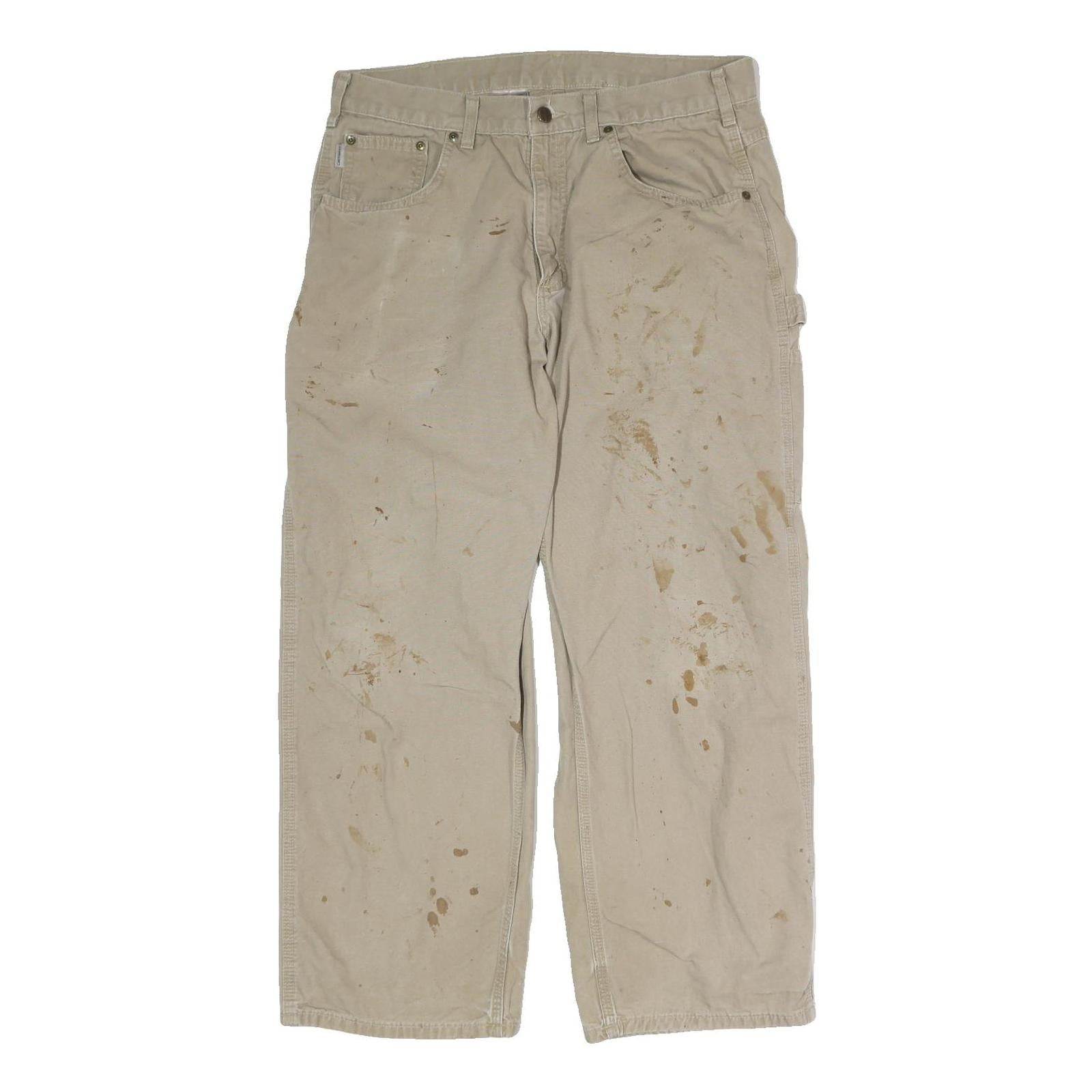 CARHARTT Mens Relaxed Beige Denim Jeans W36 L30 Workwear Cotton Zip Closure