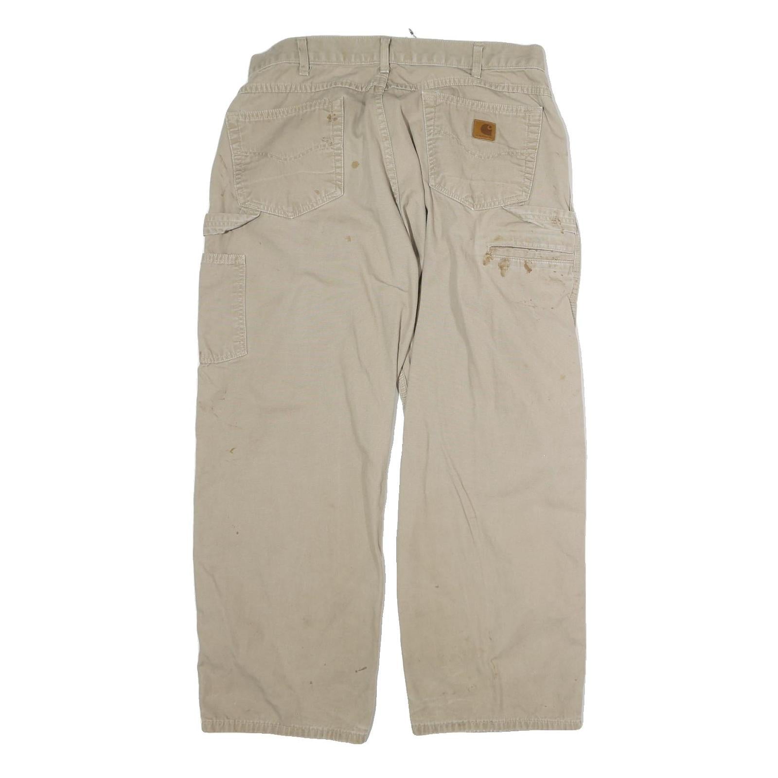 CARHARTT Mens Relaxed Beige Denim Jeans W36 L30 Workwear Cotton Zip Closure