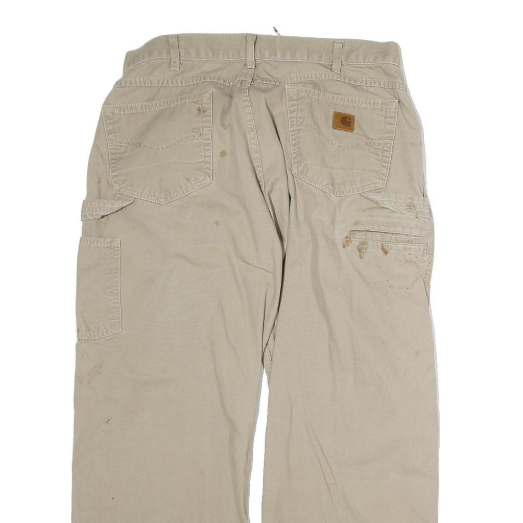 CARHARTT Mens Relaxed Beige Denim Jeans W36 L30 Workwear Cotton Zip Closure