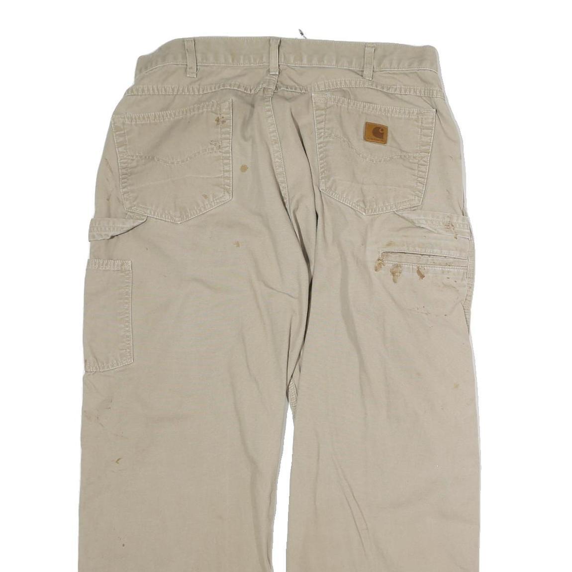 CARHARTT Mens Relaxed Beige Denim Jeans W36 L30 Workwear Cotton Zip Closure