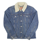 LEVI'S Womens Blue Denim Sherpa Collar Jacket M Cotton Button Closure Casual
