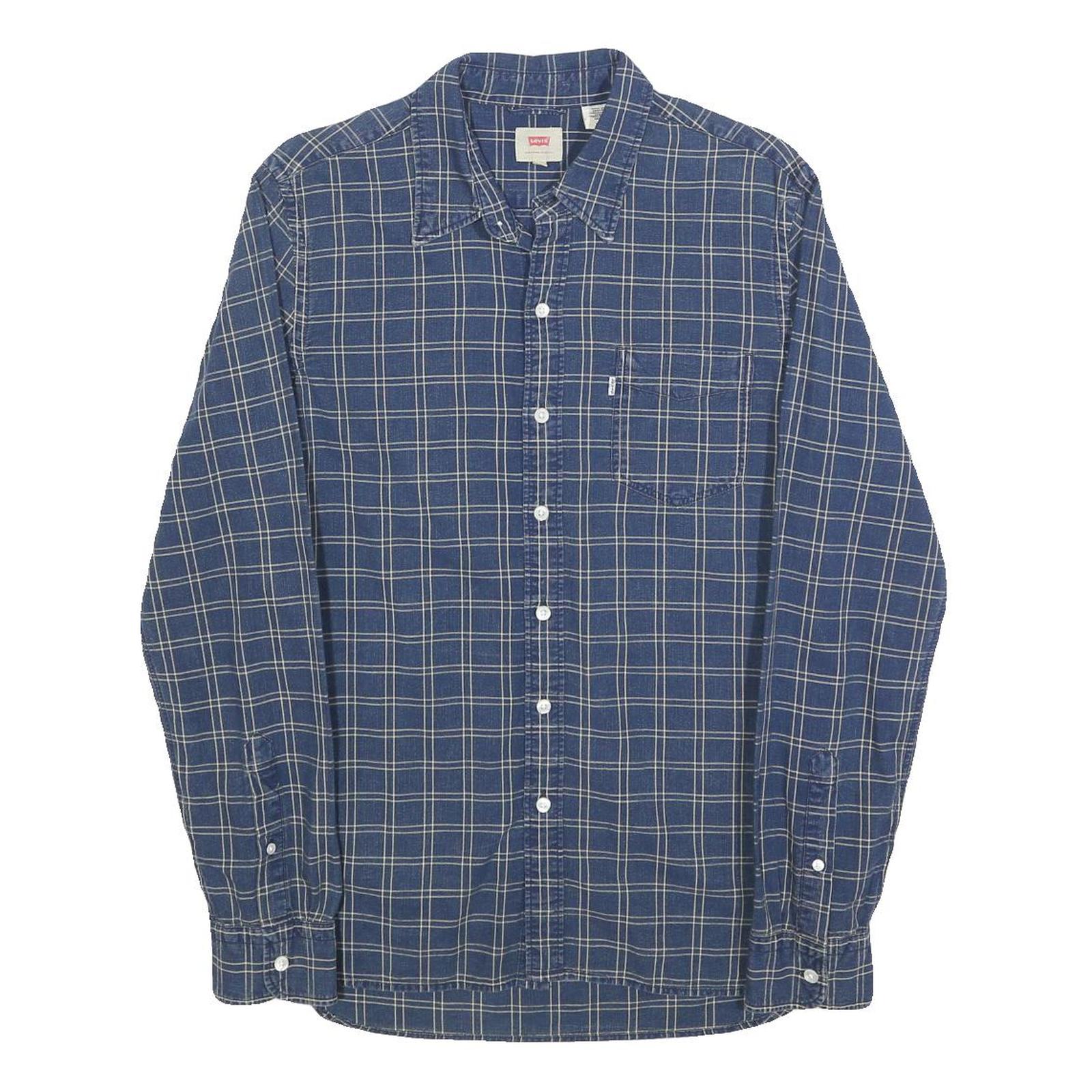 LEVI'S Mens Blue Check Shirt S Cotton Blend Casual Long Sleeve Button Closure