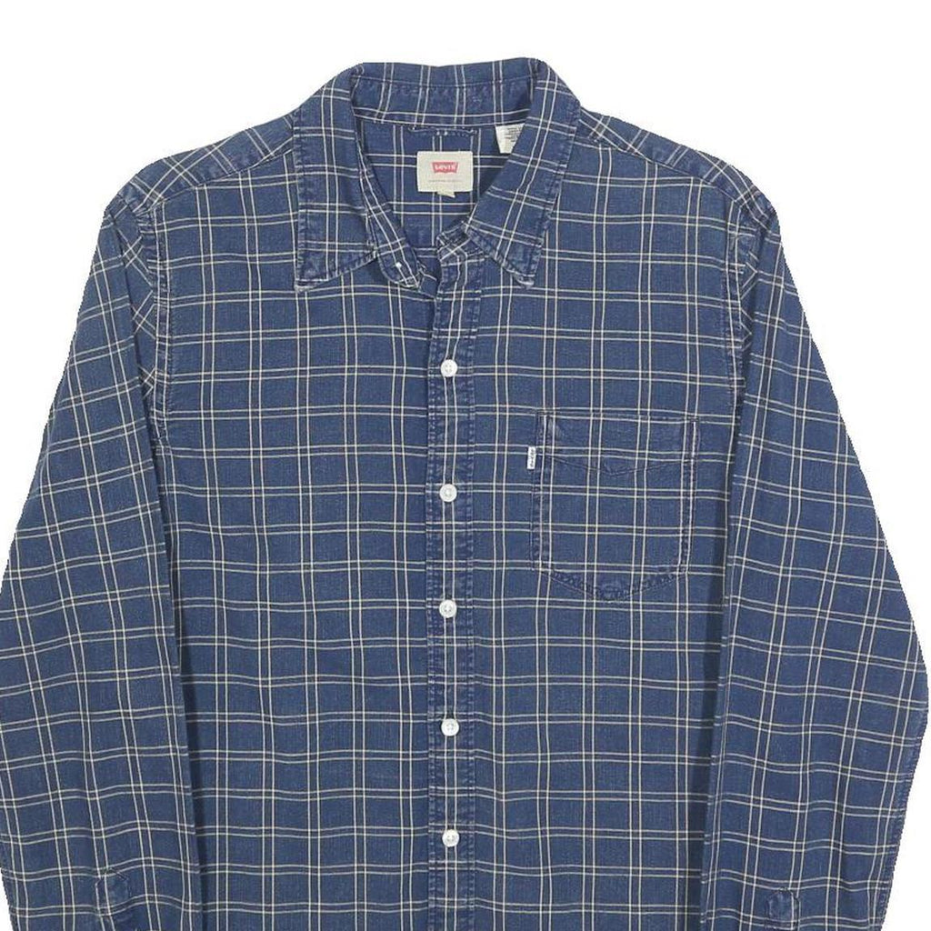 LEVI'S Mens Blue Check Shirt S Cotton Blend Casual Long Sleeve Button Closure