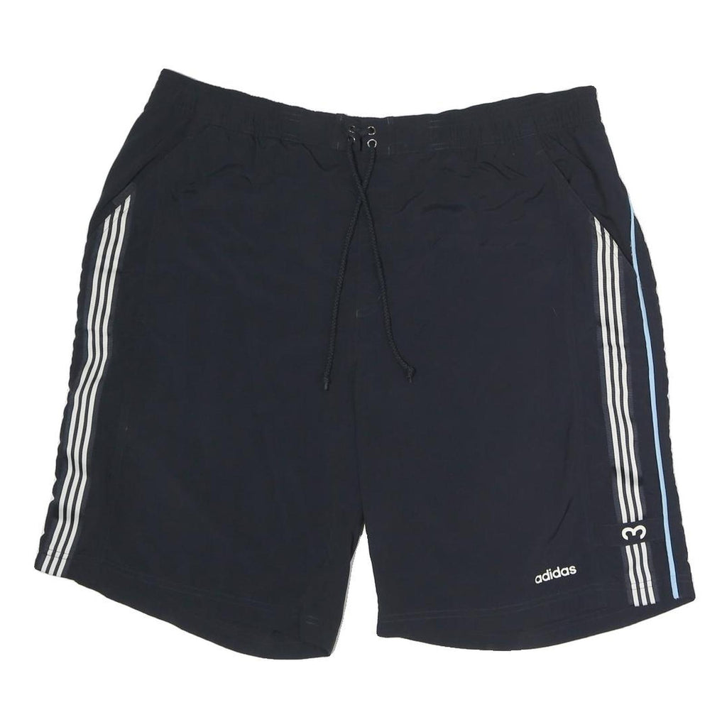 ADIDAS Mens Casual Shorts Black & Blue XL W38 Polyester Plain Drawstring Pockets