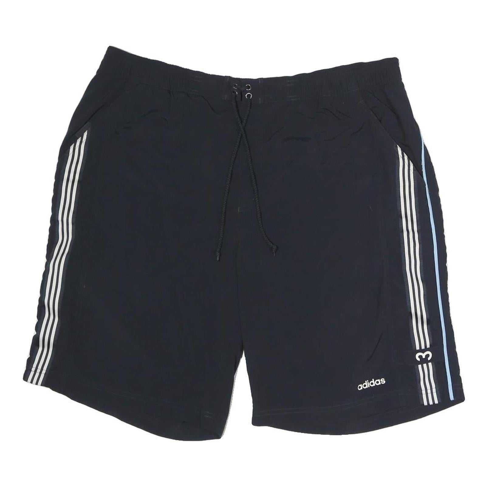 ADIDAS Mens Casual Shorts Black & Blue XL W38 Polyester Plain Drawstring Pockets