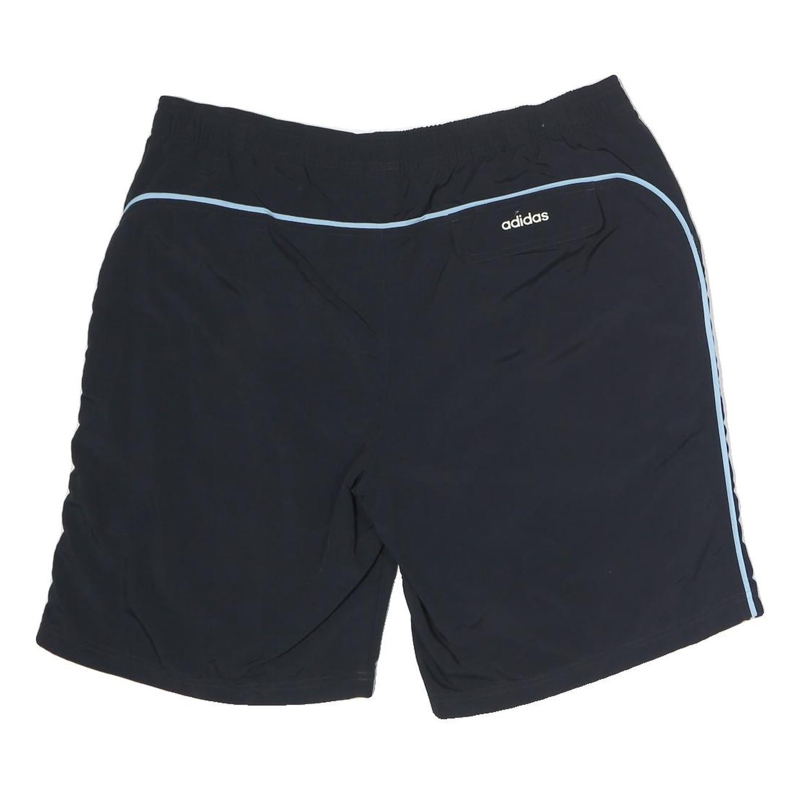 ADIDAS Mens Casual Shorts Black & Blue XL W38 Polyester Plain Drawstring Pockets