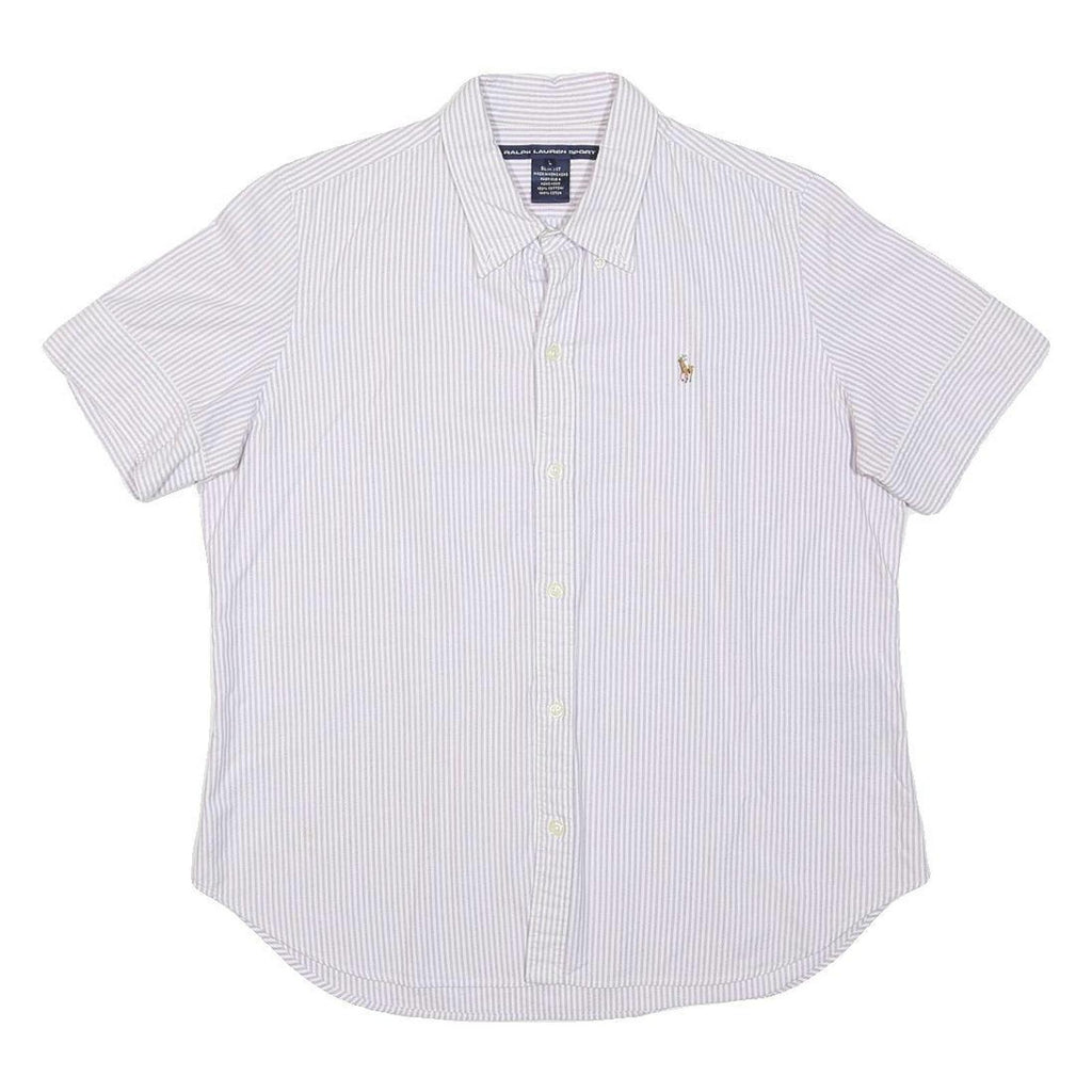 RALPH LAUREN SPORT Womens White & Blue Stripe Shirt L Classic Button Cotton