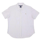 RALPH LAUREN SPORT Womens White & Blue Stripe Shirt L Classic Button Cotton