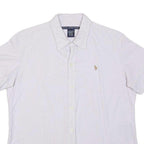 RALPH LAUREN SPORT Womens White & Blue Stripe Shirt L Classic Button Cotton
