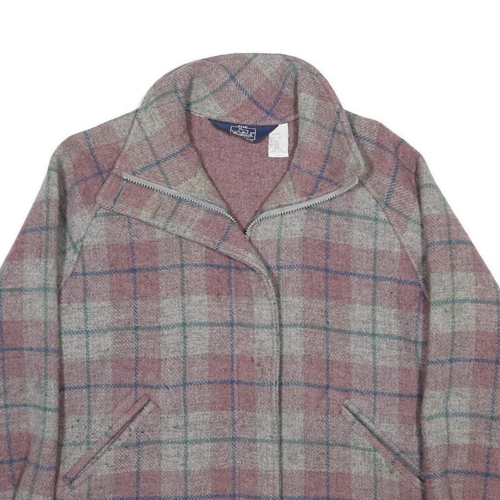 WOOLRICH Womens Pink & Grey Check Wool Blend Jacket S Woven Zip Closure Classic