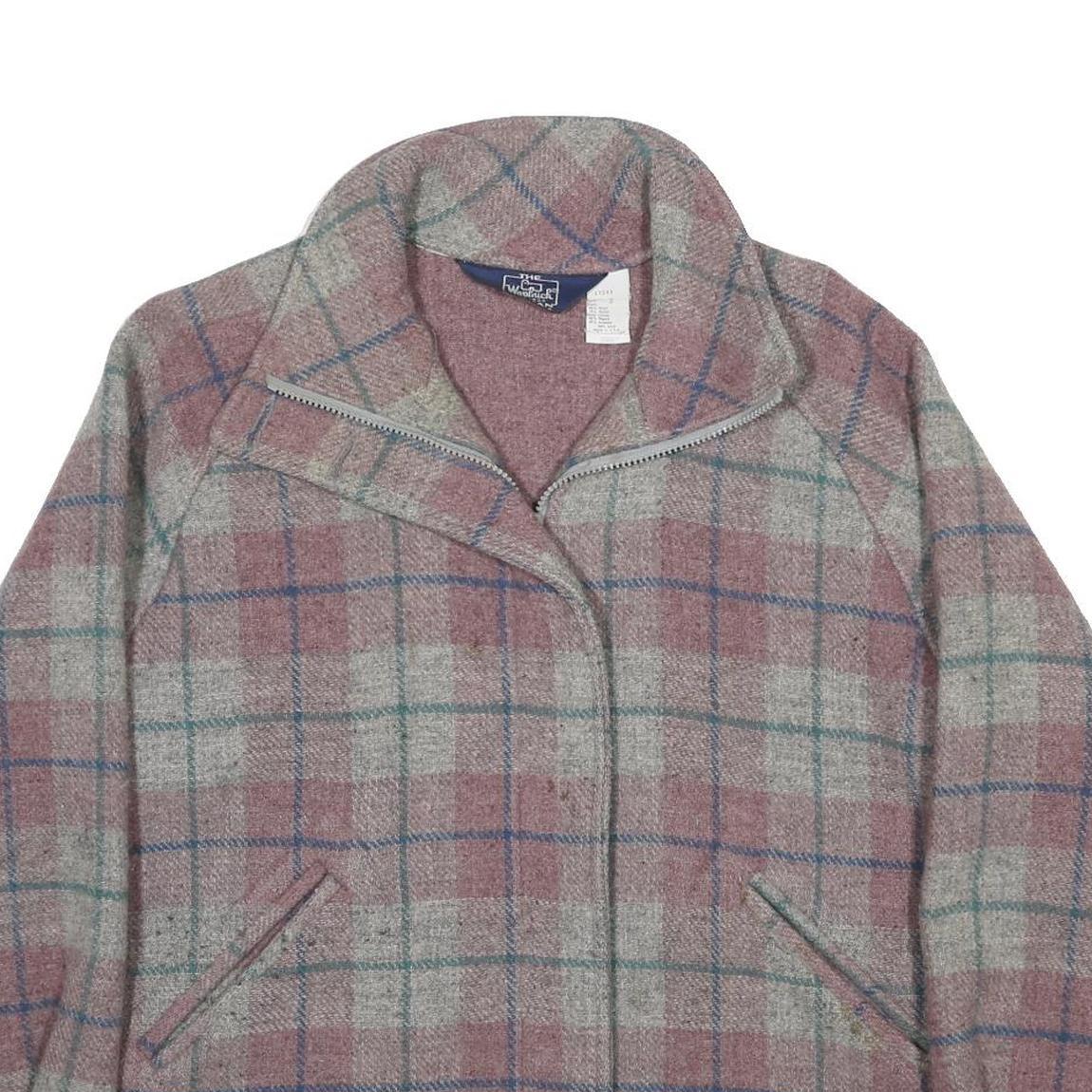 WOOLRICH Womens Pink & Grey Check Wool Blend Jacket S Woven Zip Closure Classic