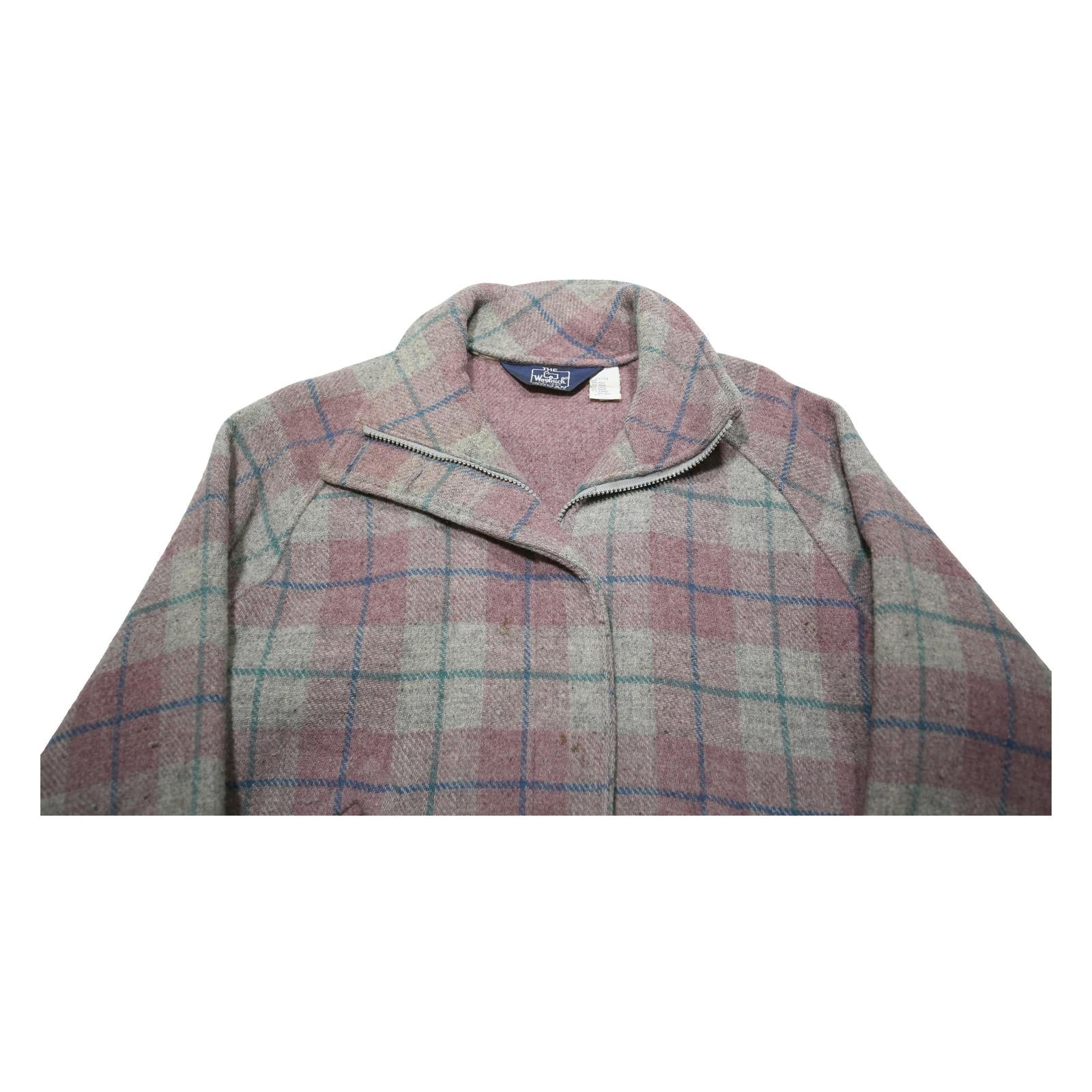 WOOLRICH Womens Pink & Grey Check Wool Blend Jacket S Woven Zip Closure Classic