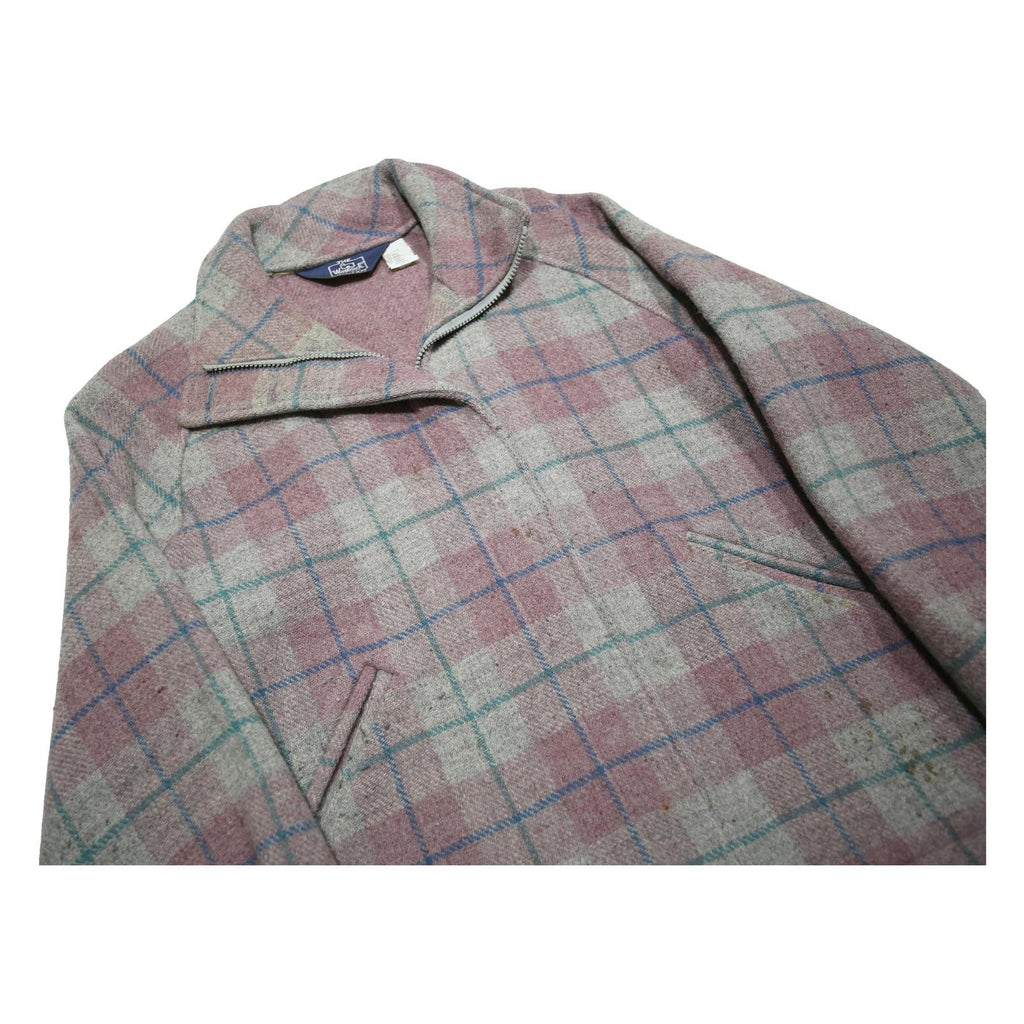 WOOLRICH Womens Pink & Grey Check Wool Blend Jacket S Woven Zip Closure Classic