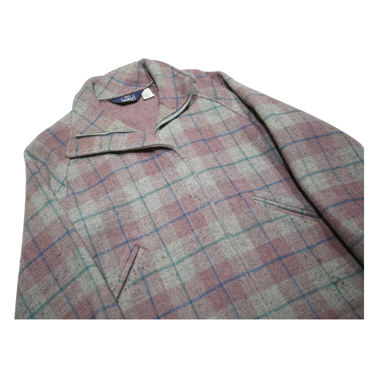 WOOLRICH Womens Pink & Grey Check Wool Blend Jacket S Woven Zip Closure Classic