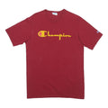 CHAMPION Mens Red Yellow Logo Graphic T-Shirt L Short Sleeve Crew Neck Casual