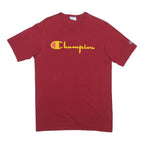CHAMPION Mens Red Yellow Logo Graphic T-Shirt L Short Sleeve Crew Neck Casual