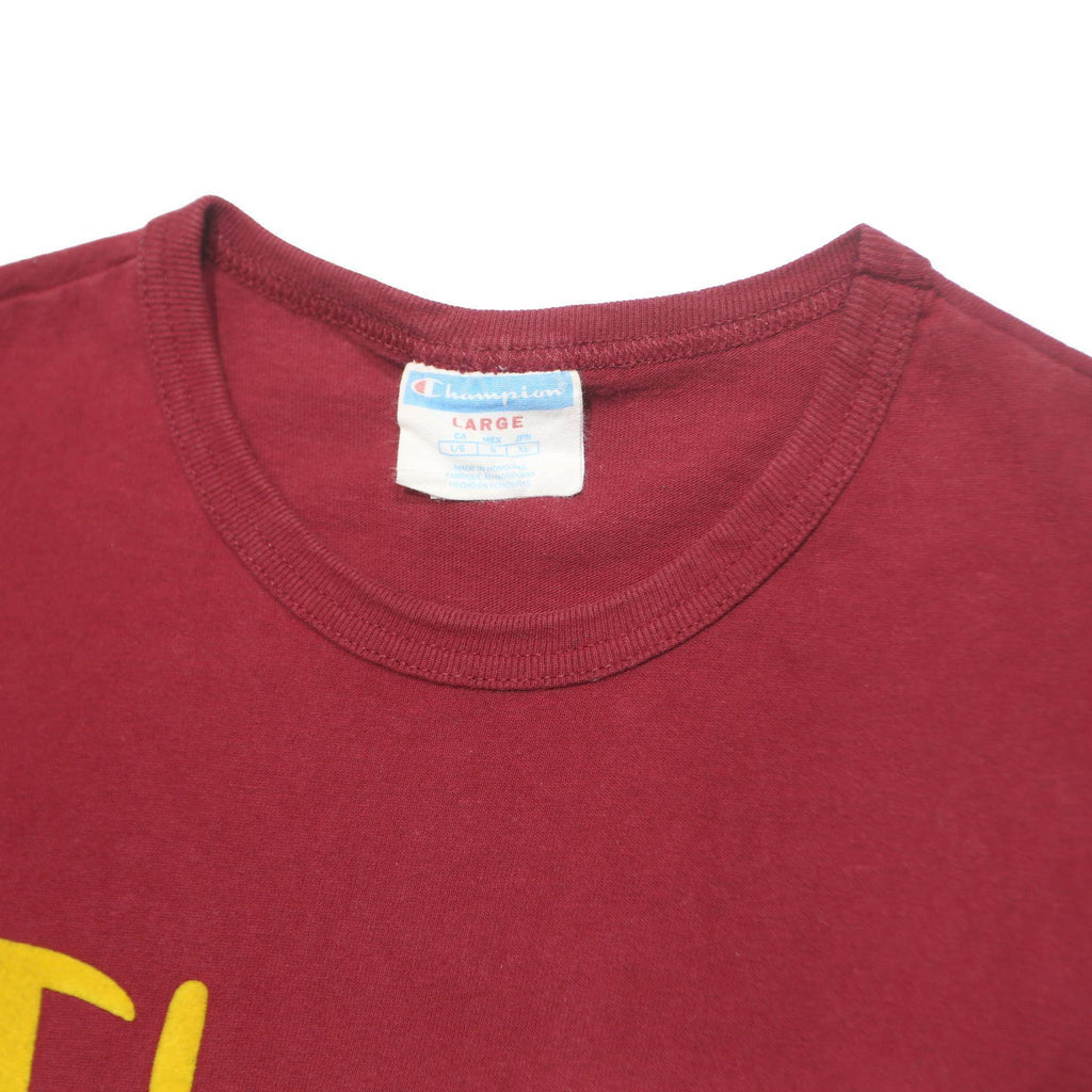 CHAMPION Mens Red Yellow Logo Graphic T-Shirt L Short Sleeve Crew Neck Casual
