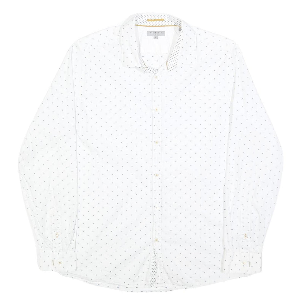 TED BAKER Mens White & Black Polka Dot Shirt L Cotton Blend Classic Fit