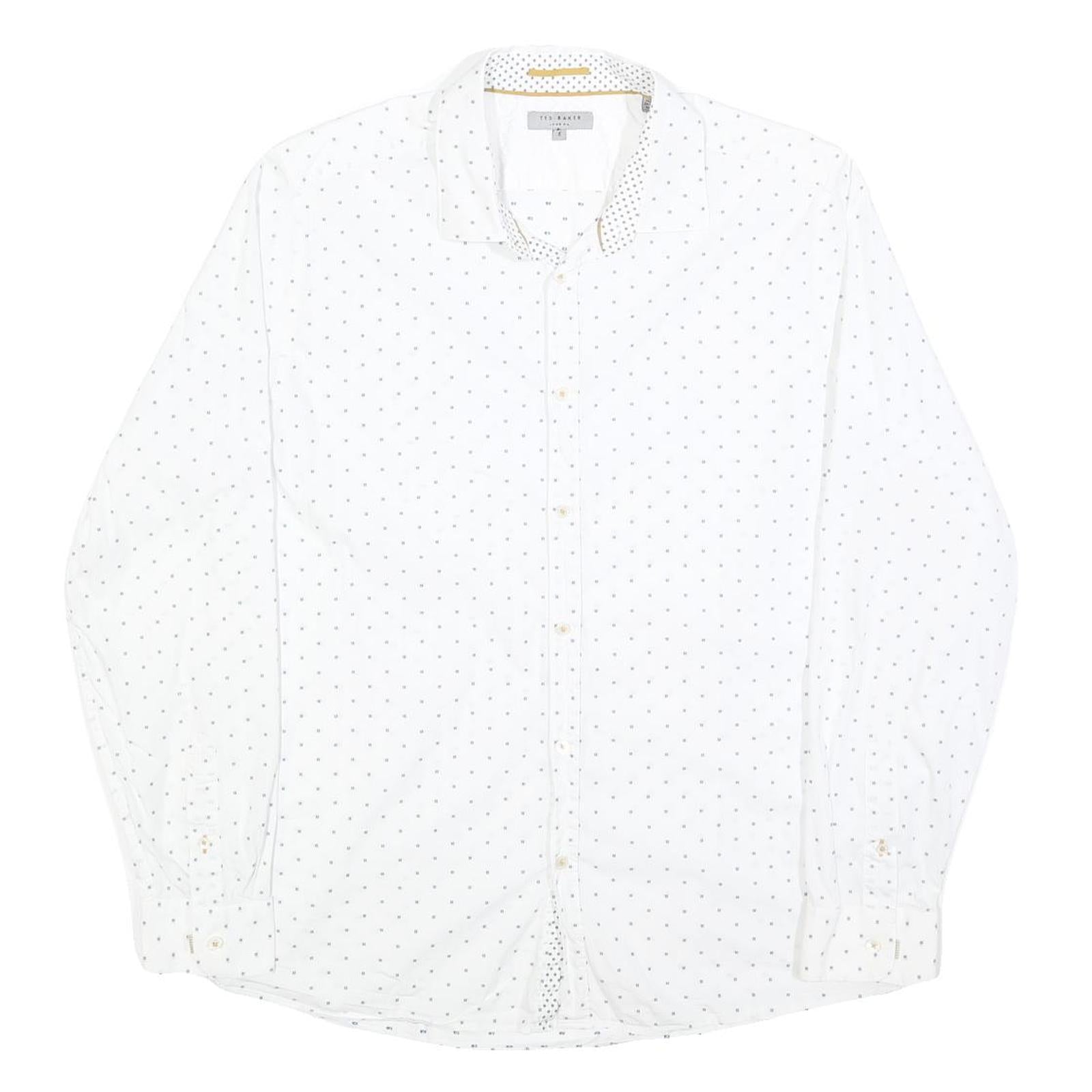 TED BAKER Mens White & Black Polka Dot Shirt L Cotton Blend Classic Fit