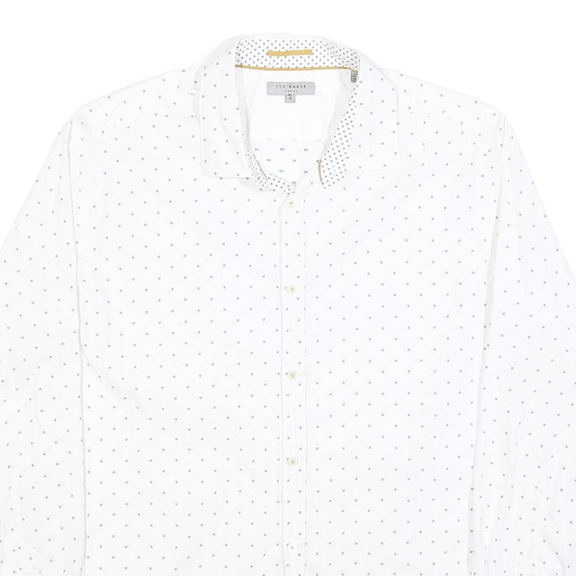 TED BAKER Mens White & Black Polka Dot Shirt L Cotton Blend Classic Fit