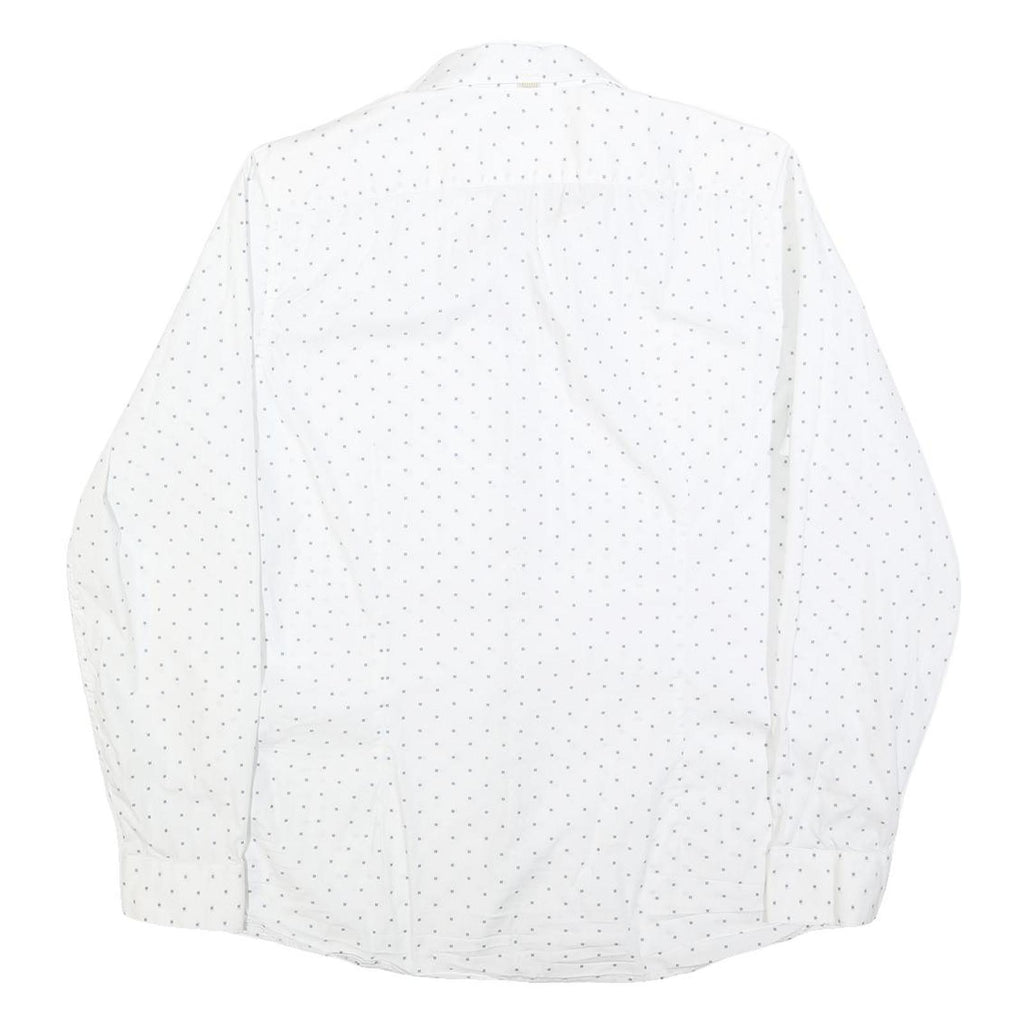 TED BAKER Mens White & Black Polka Dot Shirt L Cotton Blend Classic Fit