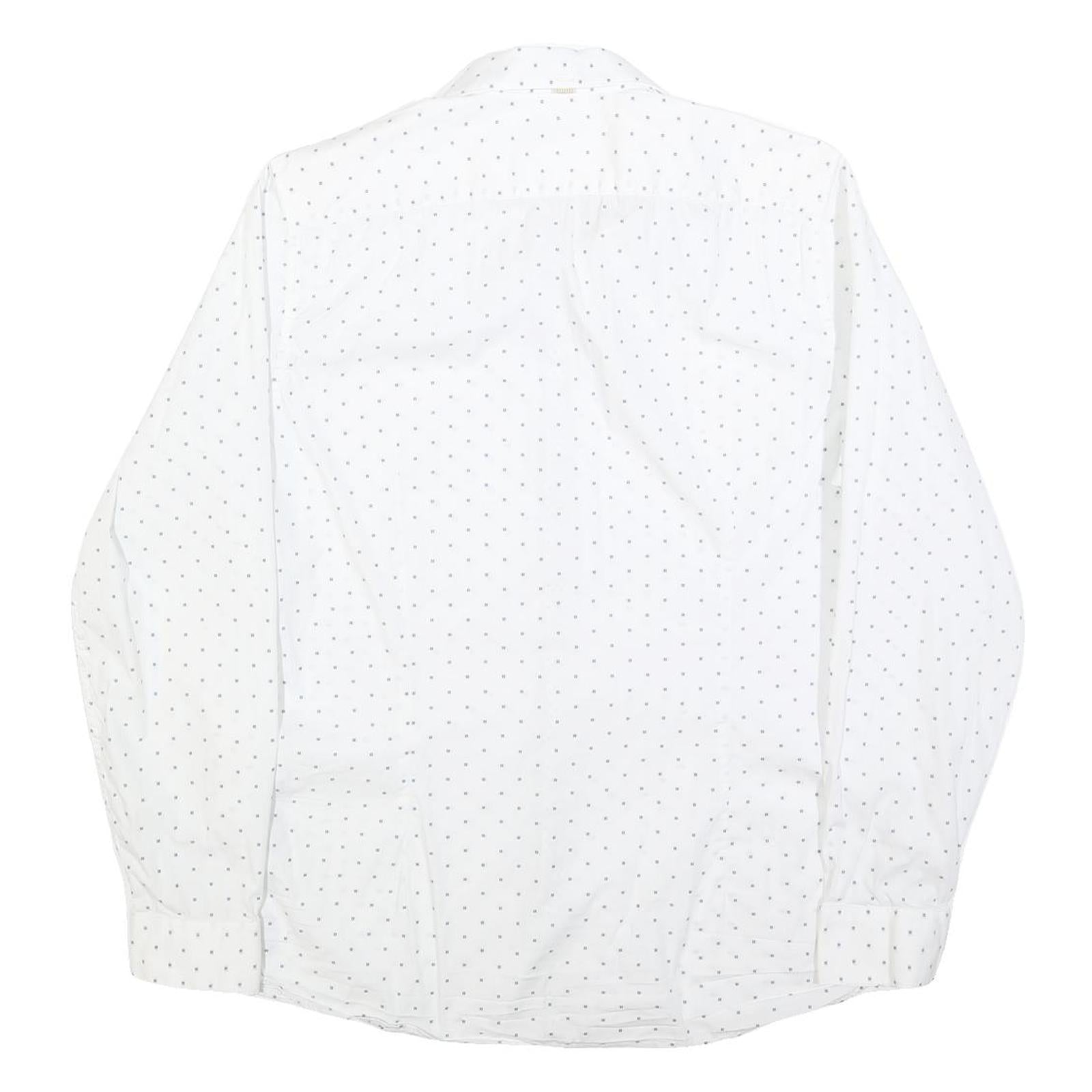 TED BAKER Mens White & Black Polka Dot Shirt L Cotton Blend Classic Fit