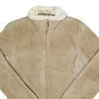 WEATHER TAMER Womens Beige Leather Jacket S Suede Plain Zip Warm Casual