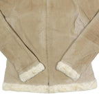 WEATHER TAMER Womens Beige Leather Jacket S Suede Plain Zip Warm Casual