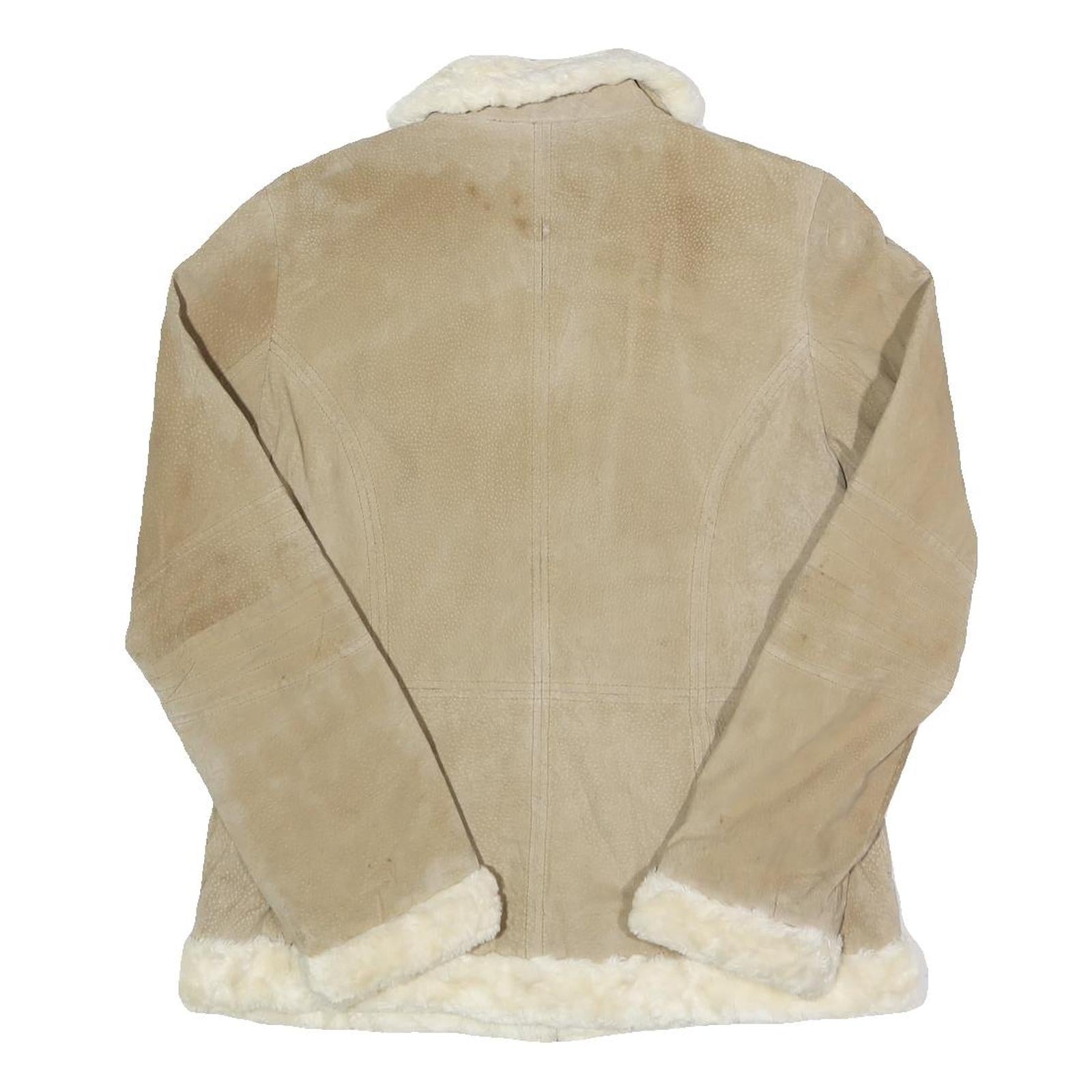WEATHER TAMER Womens Beige Leather Jacket S Suede Plain Zip Warm Casual