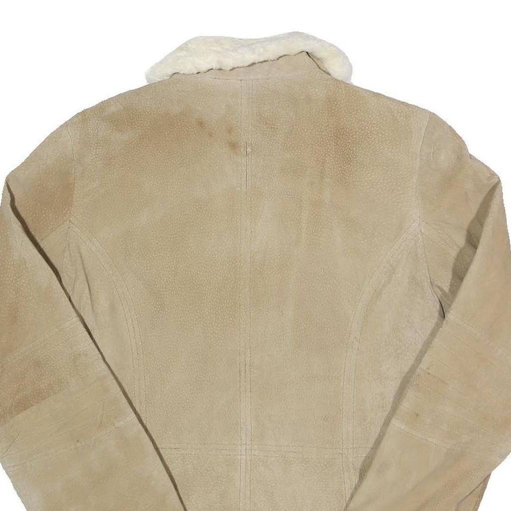 WEATHER TAMER Womens Beige Leather Jacket S Suede Plain Zip Warm Casual